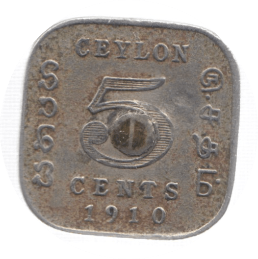 1910 CEYLON 5 CENTS