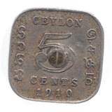1910 CEYLON 5 CENTS