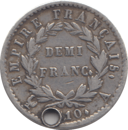 1910 DEMI FRANC FRANCE HOLED - WORLD COINS - Cambridgeshire Coins