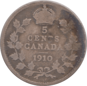1910 FIVE CENTS CANADA - SILVER WORLD COINS - Cambridgeshire Coins