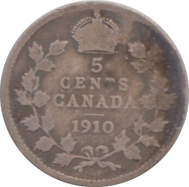 1910 FIVE CENTS CANADA - SILVER WORLD COINS - Cambridgeshire Coins