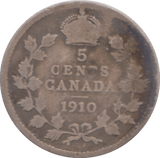 1910 FIVE CENTS CANADA - SILVER WORLD COINS - Cambridgeshire Coins
