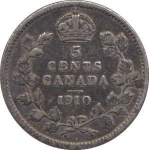 1910 FIVE CENTS CANADA - SILVER WORLD COINS - Cambridgeshire Coins