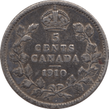 1910 FIVE CENTS CANADA - SILVER WORLD COINS - Cambridgeshire Coins