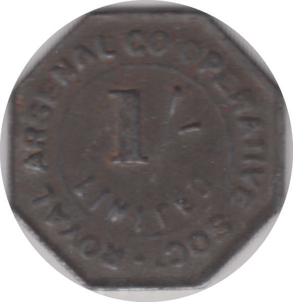 1910 ONE SHILLING TOKEN ARSENAL COOPERATIVE - OTHER TOKENS - Cambridgeshire Coins