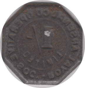 1910 ONE SHILLING TOKEN ARSENAL COOPERATIVE - OTHER TOKENS - Cambridgeshire Coins