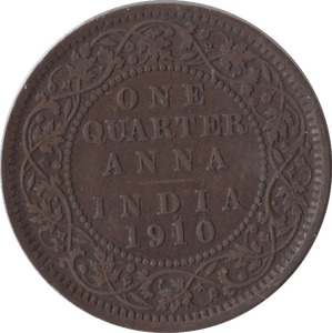 1910 QUARTER ANNA BRITISH INDIA - WORLD COINS - Cambridgeshire Coins