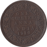 1910 QUARTER ANNA BRITISH INDIA - WORLD COINS - Cambridgeshire Coins