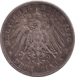 1910 SILVER 3 MARK GERMANY - SILVER WORLD COINS - Cambridgeshire Coins