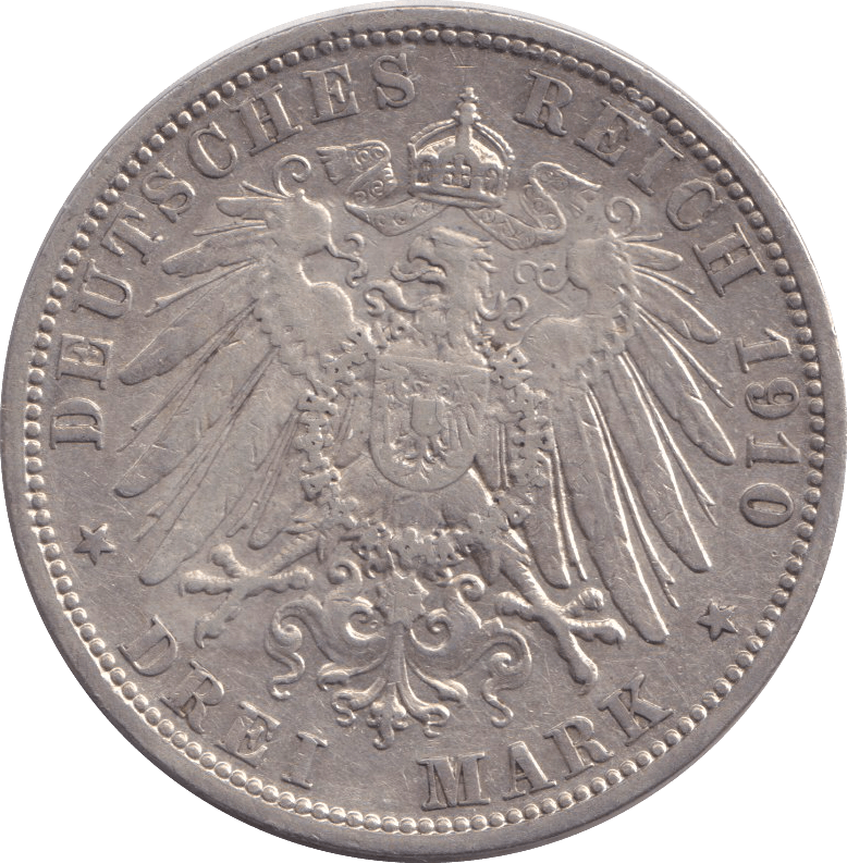 1910 SILVER 3 MARKS PRUSSIA - SILVER WORLD COINS - Cambridgeshire Coins