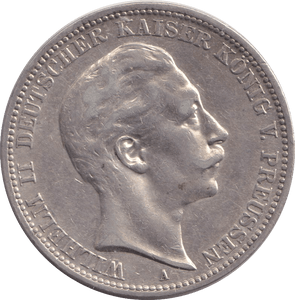 1910 SILVER 3 MARKS PRUSSIA - SILVER WORLD COINS - Cambridgeshire Coins