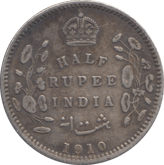 1910 SILVER HALF RUPEE INDIA - SILVER WORLD COINS - Cambridgeshire Coins