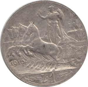 1910 SILVER ONE LIRA ITALY - SILVER WORLD COINS - Cambridgeshire Coins