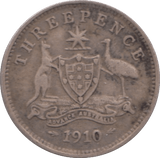 1910 SILVER THREEPENCE AUSTRALIA - SILVER WORLD COINS - Cambridgeshire Coins