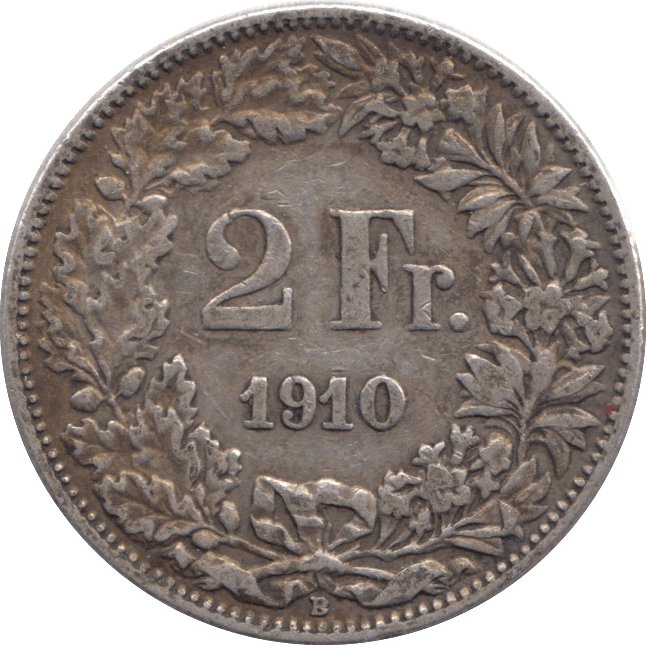1910 SILVER TWO FRANCS SWITZERLAND ( B ) - SILVER WORLD COINS - Cambridgeshire Coins