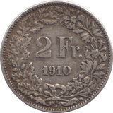 1910 SILVER TWO FRANCS SWITZERLAND ( B ) - SILVER WORLD COINS - Cambridgeshire Coins