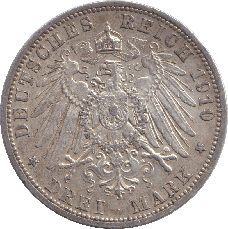 1910 THREE MARK BERLIN - SILVER WORLD COINS - Cambridgeshire Coins