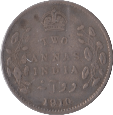 1910 TWO ANNAS INDIA - SILVER WORLD COINS - Cambridgeshire Coins