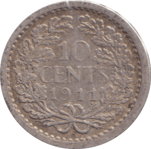 1911 10 CENTS NETHERLANDS - SILVER WORLD COINS - Cambridgeshire Coins