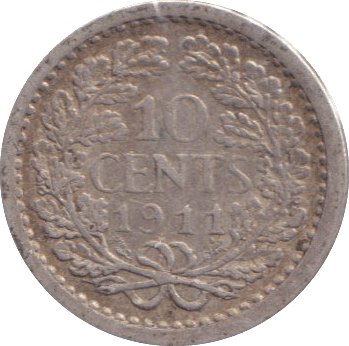 1911 10 CENTS NETHERLANDS - SILVER WORLD COINS - Cambridgeshire Coins