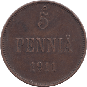 1911 5 PENNIA FINLAND - WORLD COINS - Cambridgeshire Coins