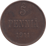1911 5 PENNIA FINLAND - WORLD COINS - Cambridgeshire Coins