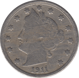 1911 NICKEL FIVE CENTS USA - WORLD COINS - Cambridgeshire Coins