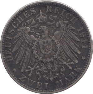 1911 SILVER 2 MARK GERMANY - SILVER WORLD COINS - Cambridgeshire Coins