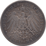 1911 SILVER 3 MARKS GERMANY - SILVER WORLD COINS - Cambridgeshire Coins