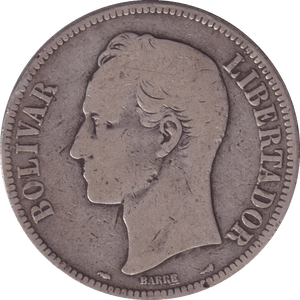 1911 SILVER 5 BOLIVARES VENEZUELA - SILVER WORLD COINS - Cambridgeshire Coins