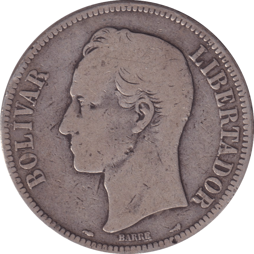 1911 SILVER 5 BOLIVARES VENEZUELA - SILVER WORLD COINS - Cambridgeshire Coins