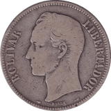 1911 SILVER 5 BOLIVARES VENEZUELA - SILVER WORLD COINS - Cambridgeshire Coins
