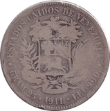 1911 SILVER 5 BOLIVARES VENEZUELA - SILVER WORLD COINS - Cambridgeshire Coins