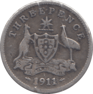 1911 SILVER AUSTRALIA THREE PENCE - SILVER WORLD COINS - Cambridgeshire Coins