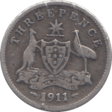 1911 SILVER AUSTRALIA THREE PENCE - SILVER WORLD COINS - Cambridgeshire Coins
