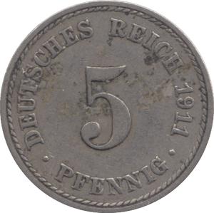 1911 SILVER GERMANY 5 PFENNIG - SILVER WORLD COINS - Cambridgeshire Coins