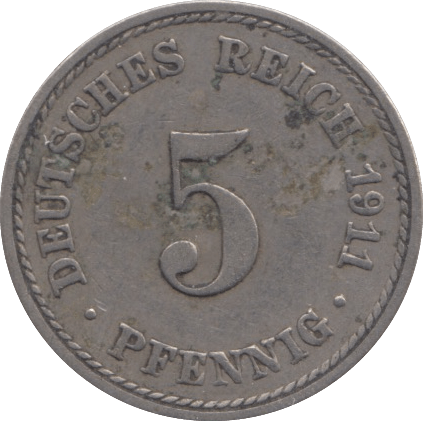 1911 SILVER GERMANY 5 PFENNIG - SILVER WORLD COINS - Cambridgeshire Coins
