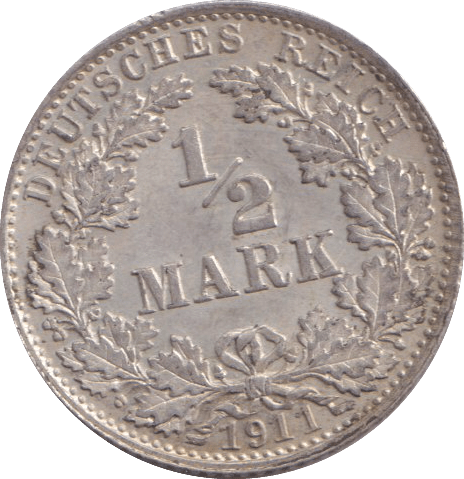 1911 SILVER HALF MARK GERMANY - SILVER WORLD COINS - Cambridgeshire Coins