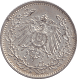 1911 SILVER HALF MARK GERMANY - SILVER WORLD COINS - Cambridgeshire Coins