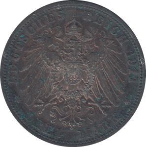 1911 SILVER PRUSSIA 3 MARK - SILVER WORLD COINS - Cambridgeshire Coins
