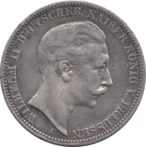 1911 SILVER PRUSSIA 3 MARK - SILVER WORLD COINS - Cambridgeshire Coins