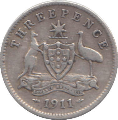 1911 SILVER THREE PENCE AUSTRALIA - SILVER WORLD COINS - Cambridgeshire Coins