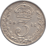 1911 SILVER THREEPENCE ( AUNC ) - THREEPENCE - Cambridgeshire Coins