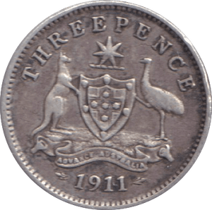 1911 SILVER THREEPENCE AUSTRALIA - SILVER WORLD COINS - Cambridgeshire Coins