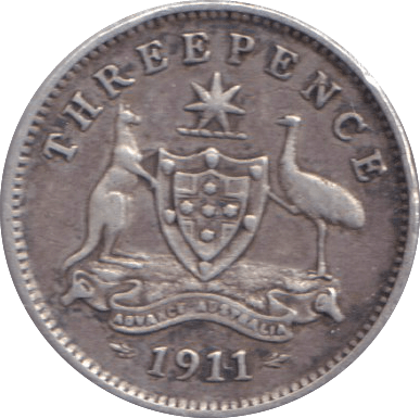 1911 SILVER THREEPENCE AUSTRALIA - SILVER WORLD COINS - Cambridgeshire Coins