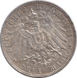 1911 THREE MARK BAVARIA MUNICH - SILVER WORLD COINS - Cambridgeshire Coins