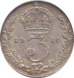 1911 THREEPENCE ( EF ) - THREEPENCE - Cambridgeshire Coins