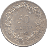 1912 BELGIUM 50 CENT - SILVER WORLD COINS - Cambridgeshire Coins