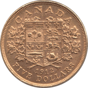 1912 GOLD FIVE DOLLAR CANADA - Gold World Coins - Cambridgeshire Coins