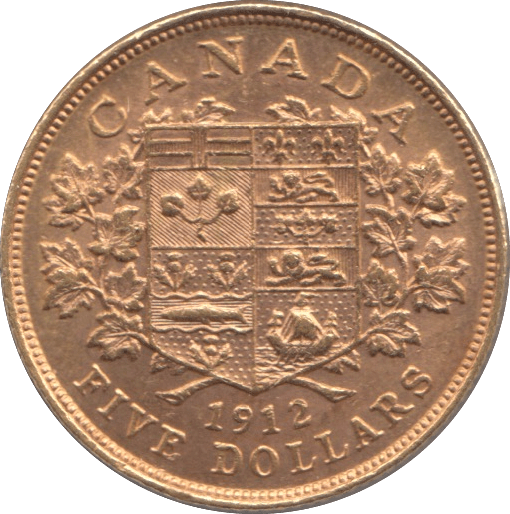 1912 GOLD FIVE DOLLAR CANADA - Gold World Coins - Cambridgeshire Coins